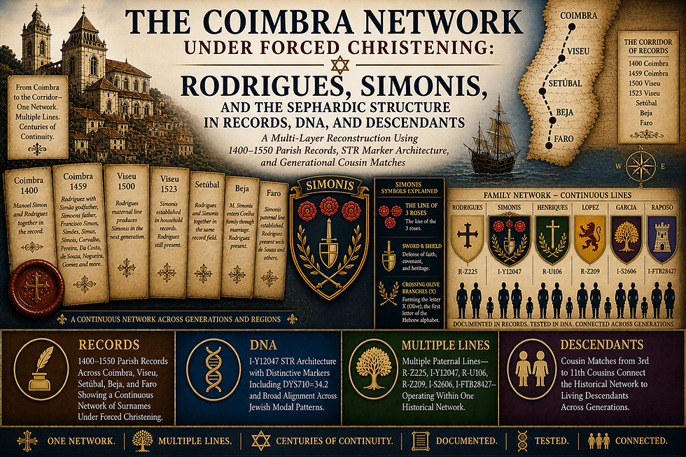 The Coimbra Network Under Forced Christening: Rodrigues, Simonis, and the Sephardic Structure in Records, DNA, and Descendants