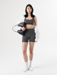 Seamless activewear shorts in Stormcloud grey, front view