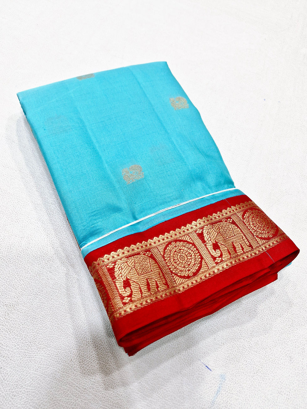 Thumbnail: Red border with Rama blue colour Kanchipuram pure silk saree 