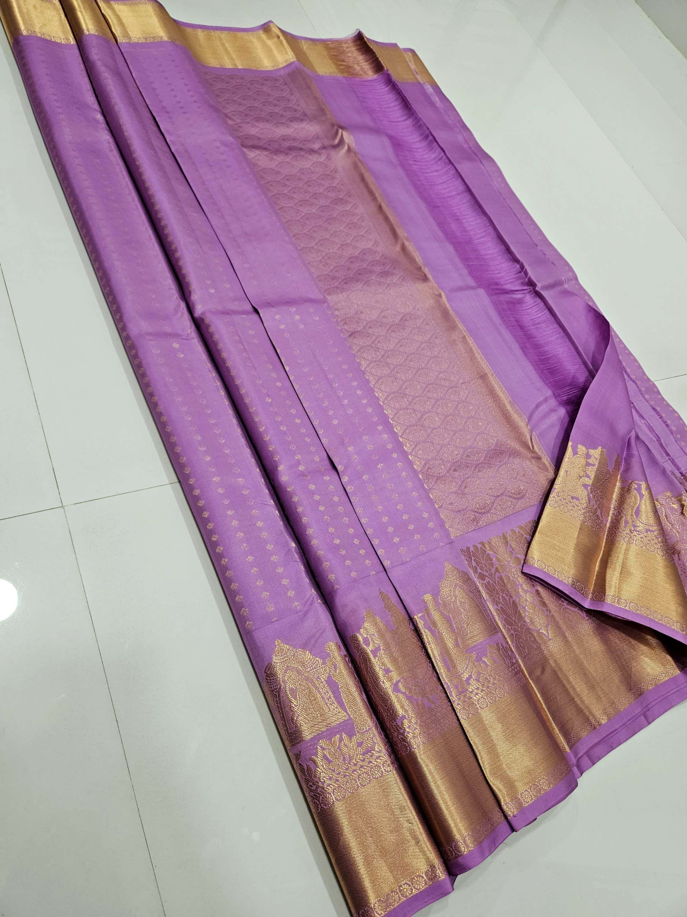 Lavender colour kanchipuram pure silk bridal saree 