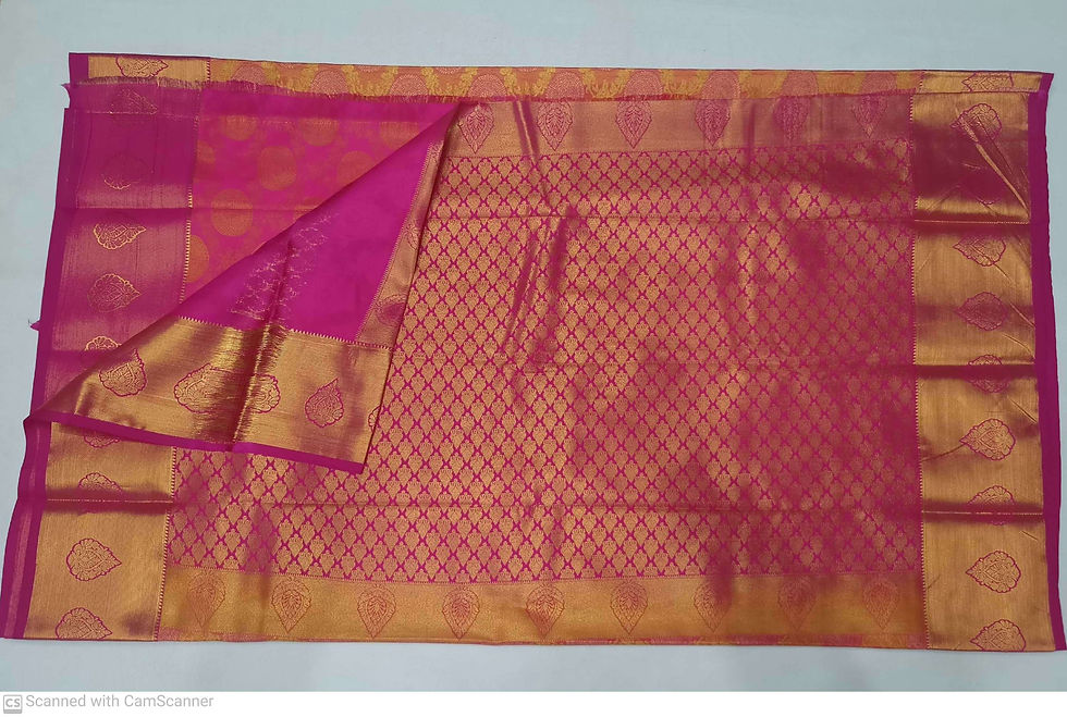 Thumbnail: Pink colour with golden mustard colour kanchipuram pattu sarees 
