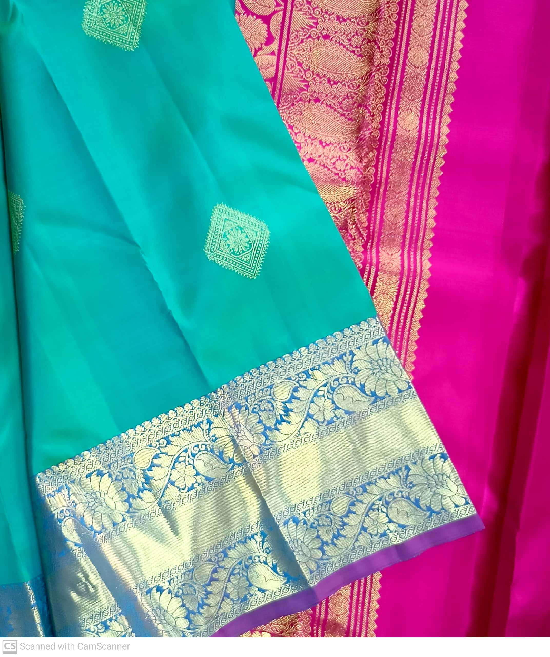 pink with Rama green colour kanchipuram pure silk saree 