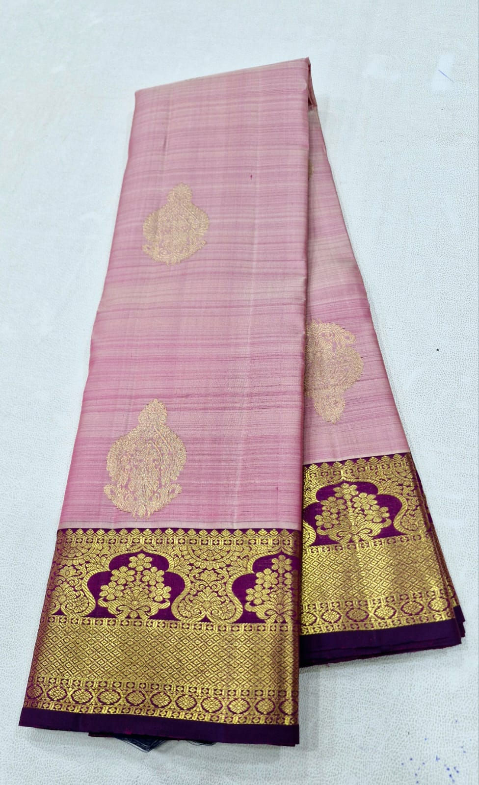 Thumbnail: Purple colour with onion pink colour Kanchipuram pure silk saree 