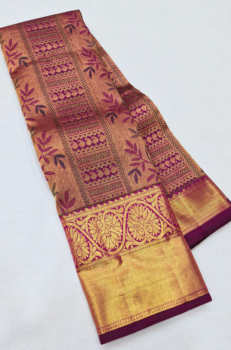 Thumbnail: Magenta colour Kanchipuram pure silk bridal saree 