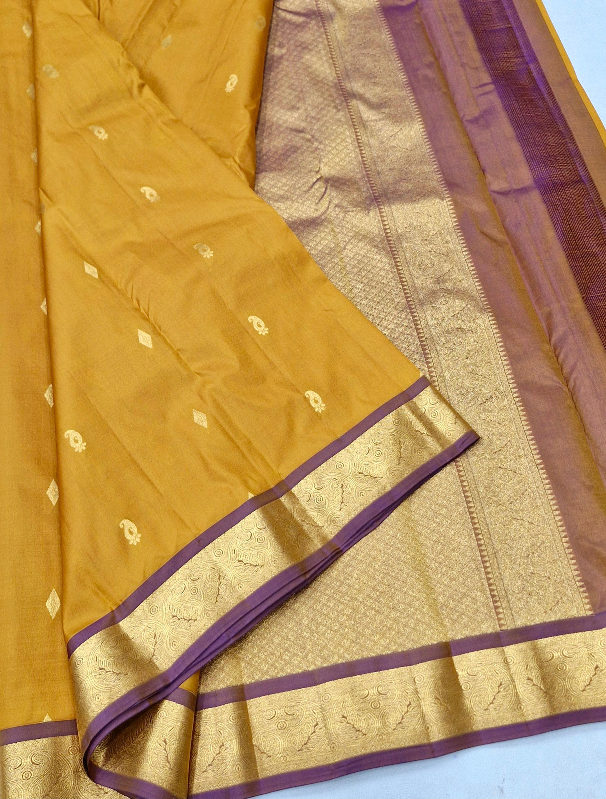 Honey colour with golden mustard colour Kanchipuram pure silk saree