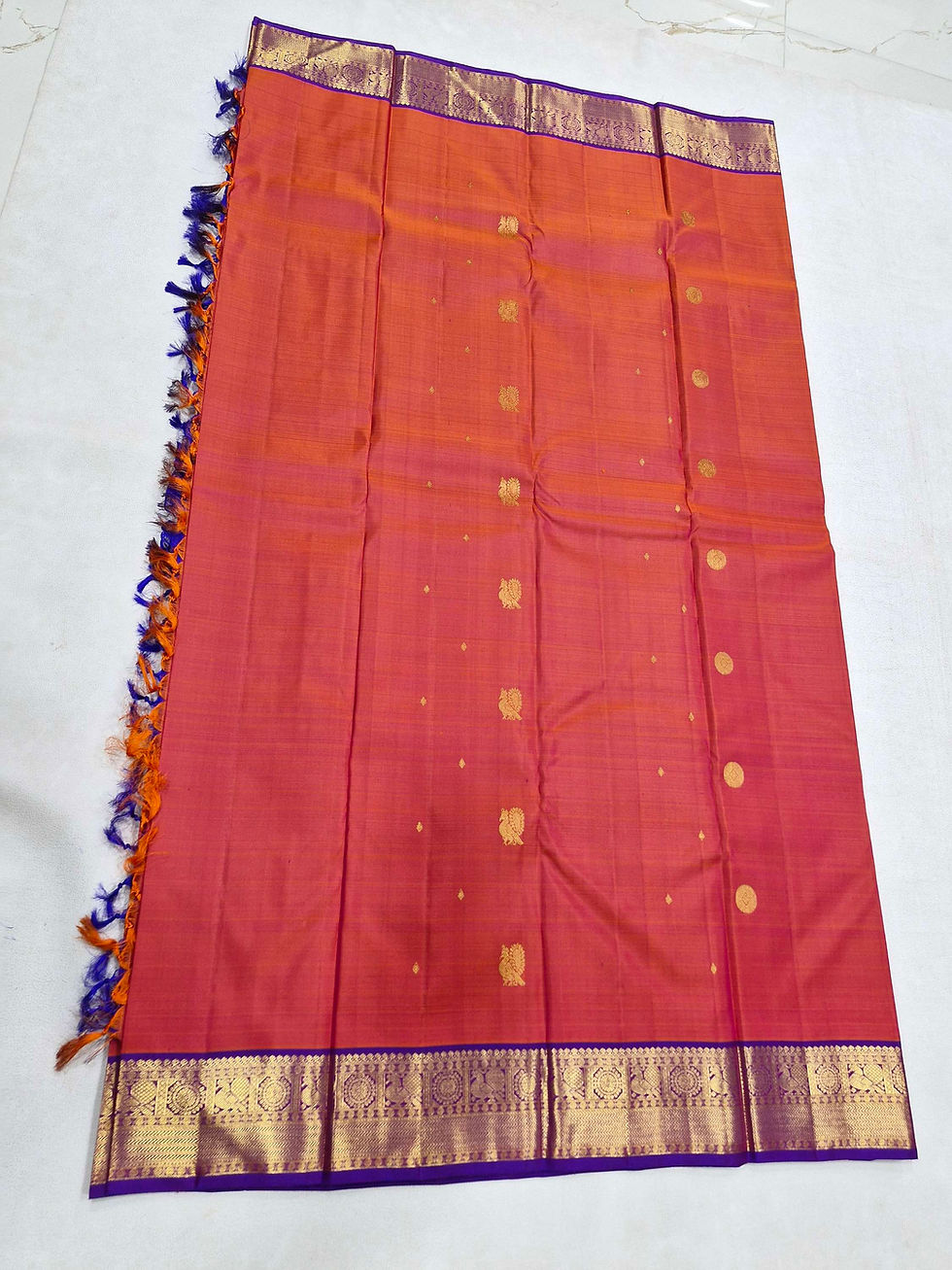 Thumbnail: Purple colour with honey pink colour Kanchipuram pure silk saree 