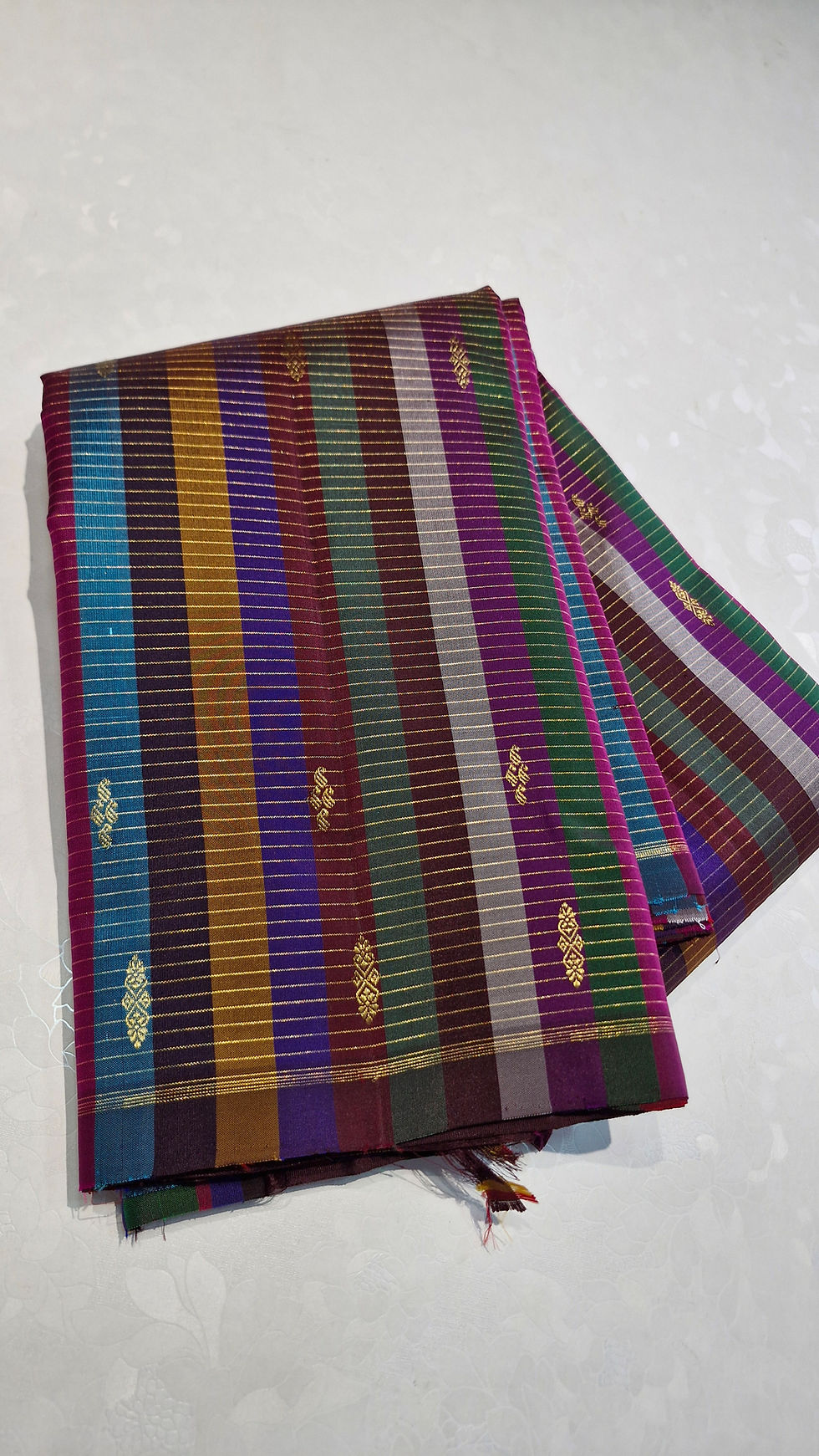 Thumbnail: Multi colour without border Kanchipuram pure silk saree