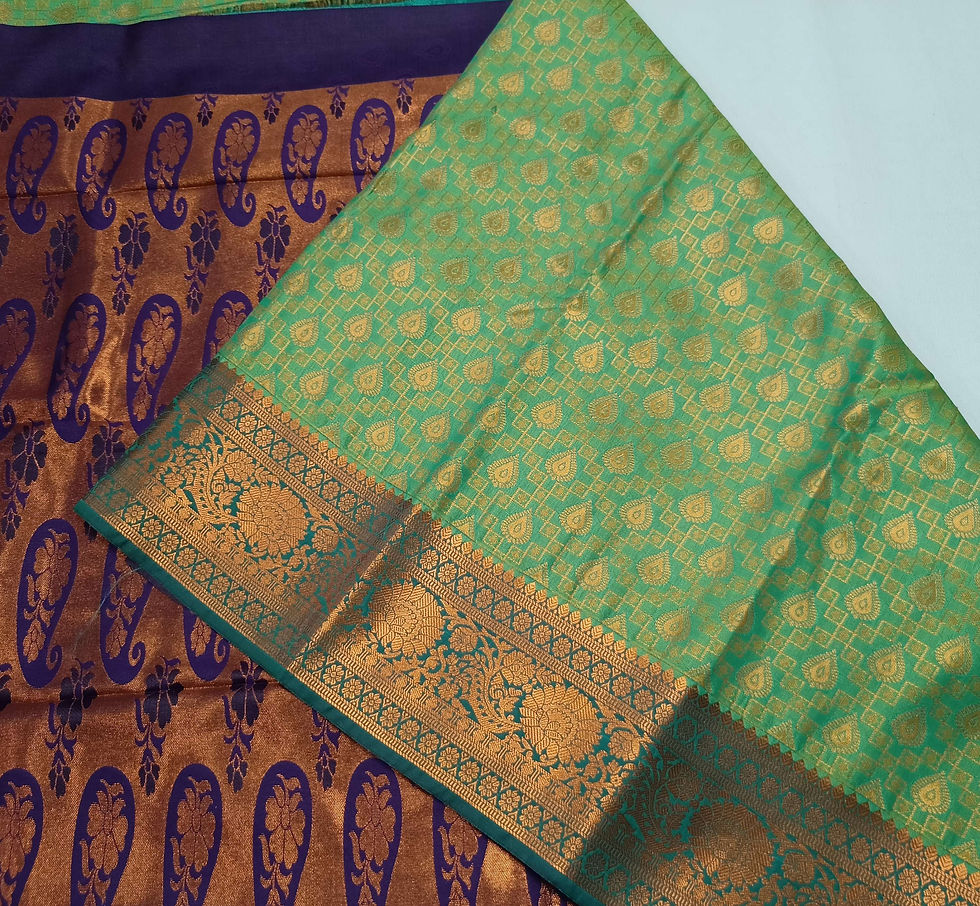 Purple colour with leaf green kanchipuram pattu saree 