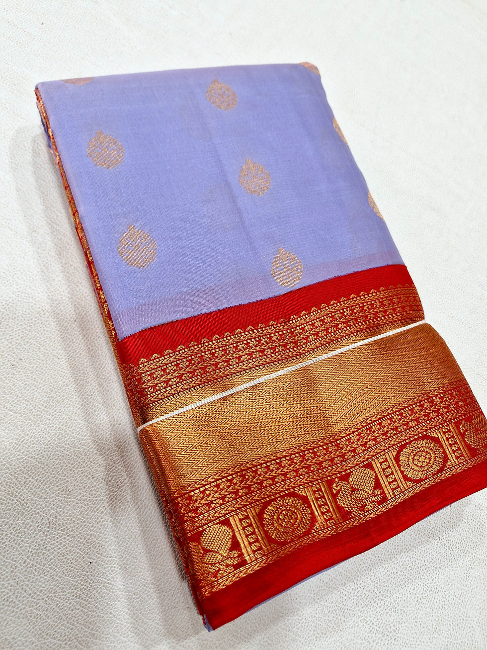 Thumbnail: Red colour with lavender colour kanchipuram pure silk saree 