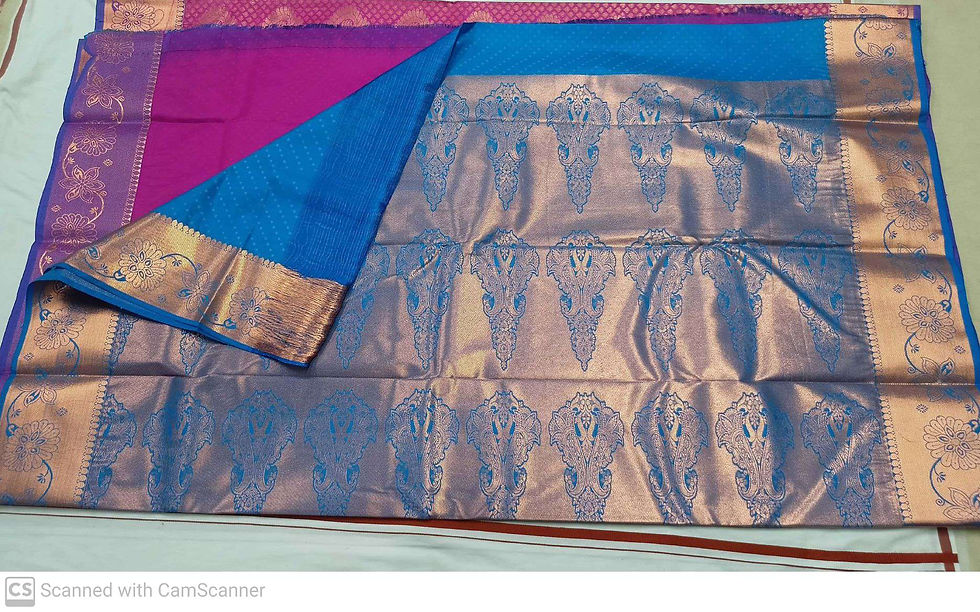 Thumbnail: Sky blue with magenta colour kanchipuram pattu saree 