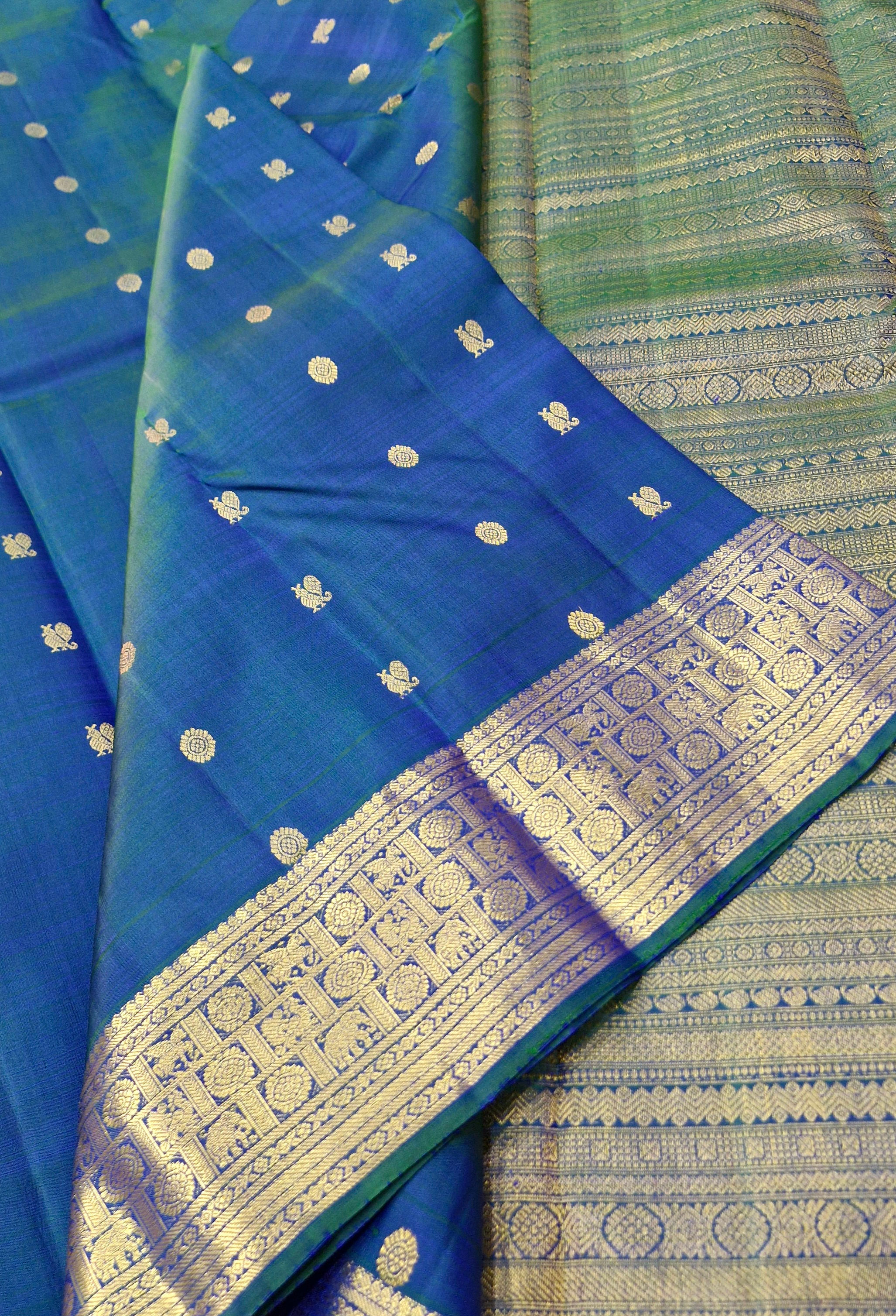 Peacock blue colour Kanchipuram pure silk saree 