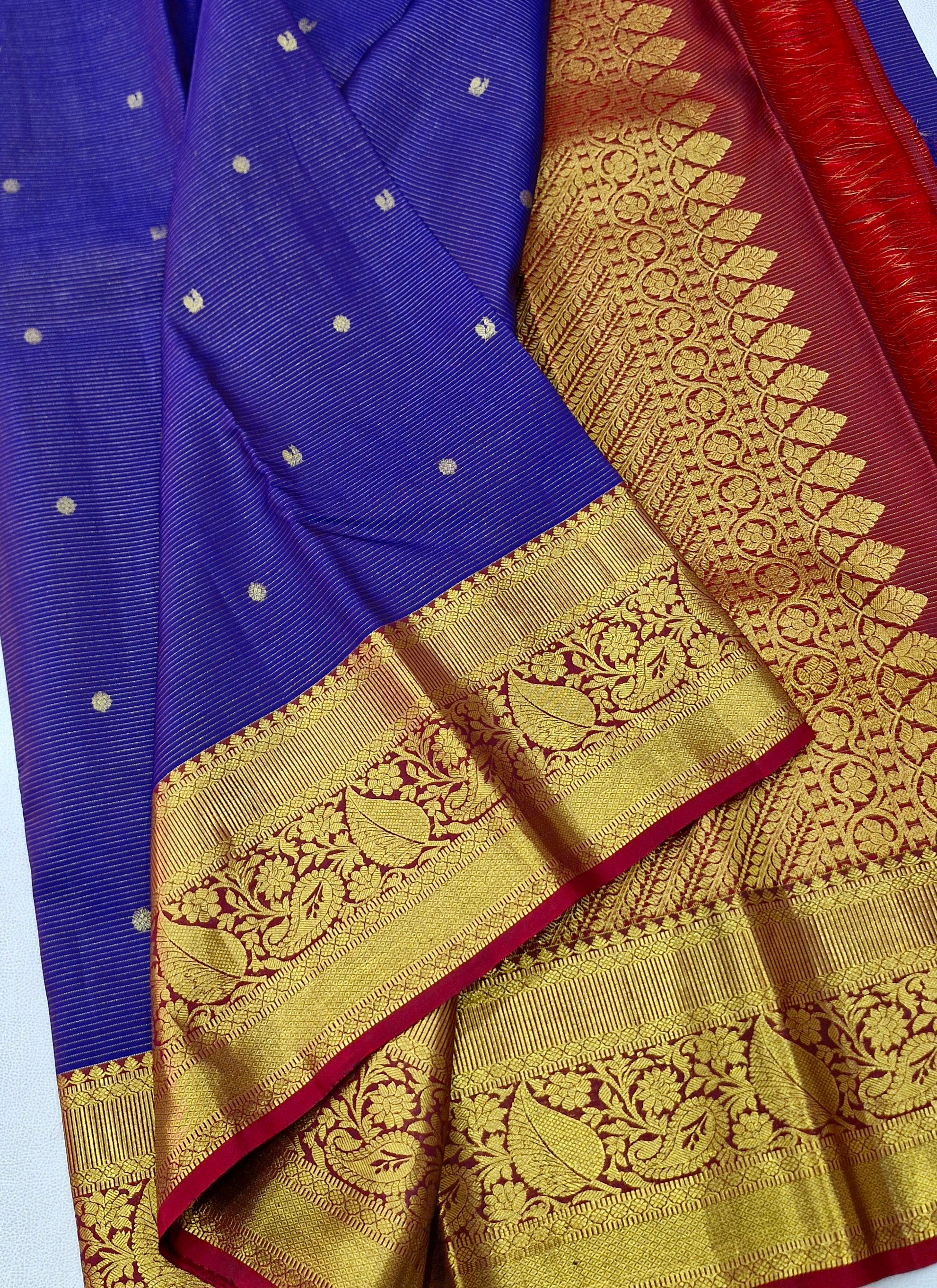 Maroon with royal blue colour Kanchipuram pure silk saree 