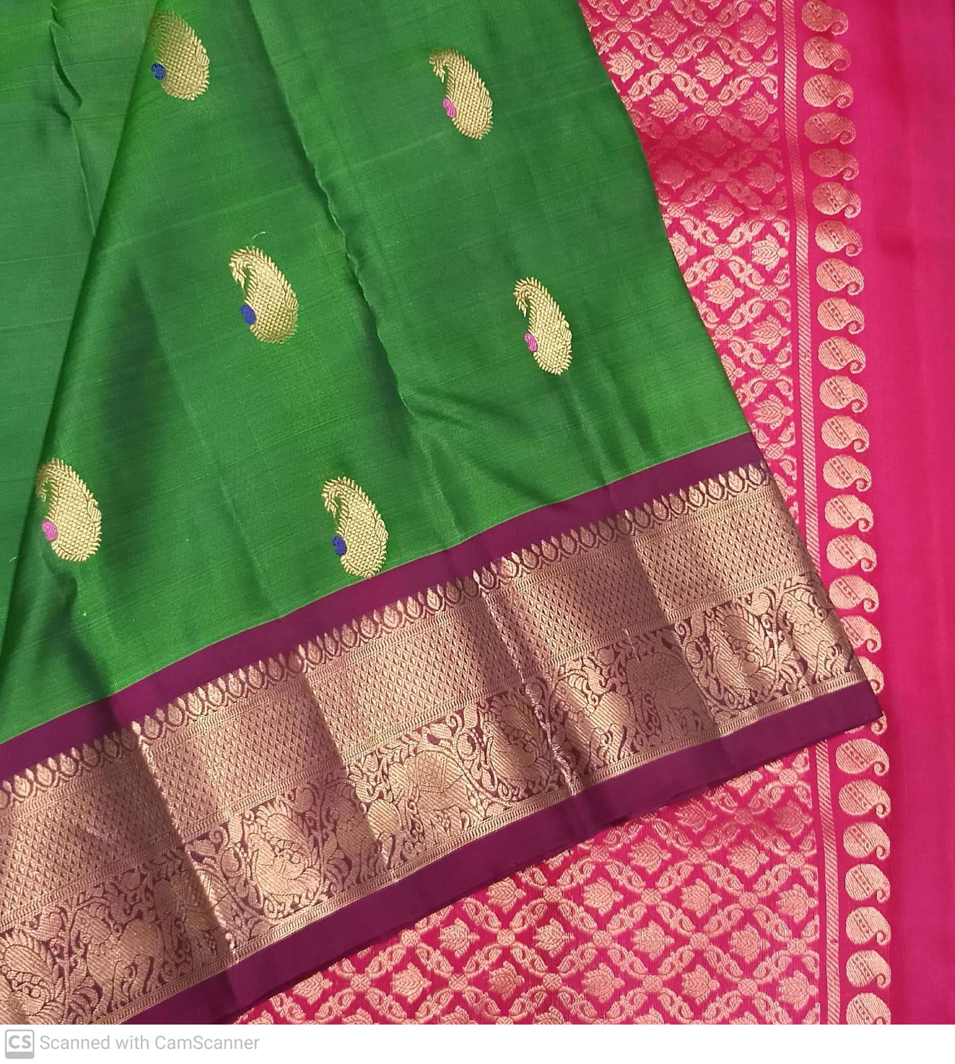Maroon with green colour kanchipuram pure silk saree 