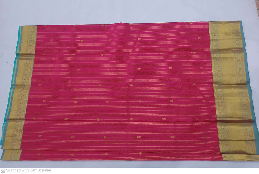 Thumbnail: Rama green with red pink colour kanchipuram pure silk saree 