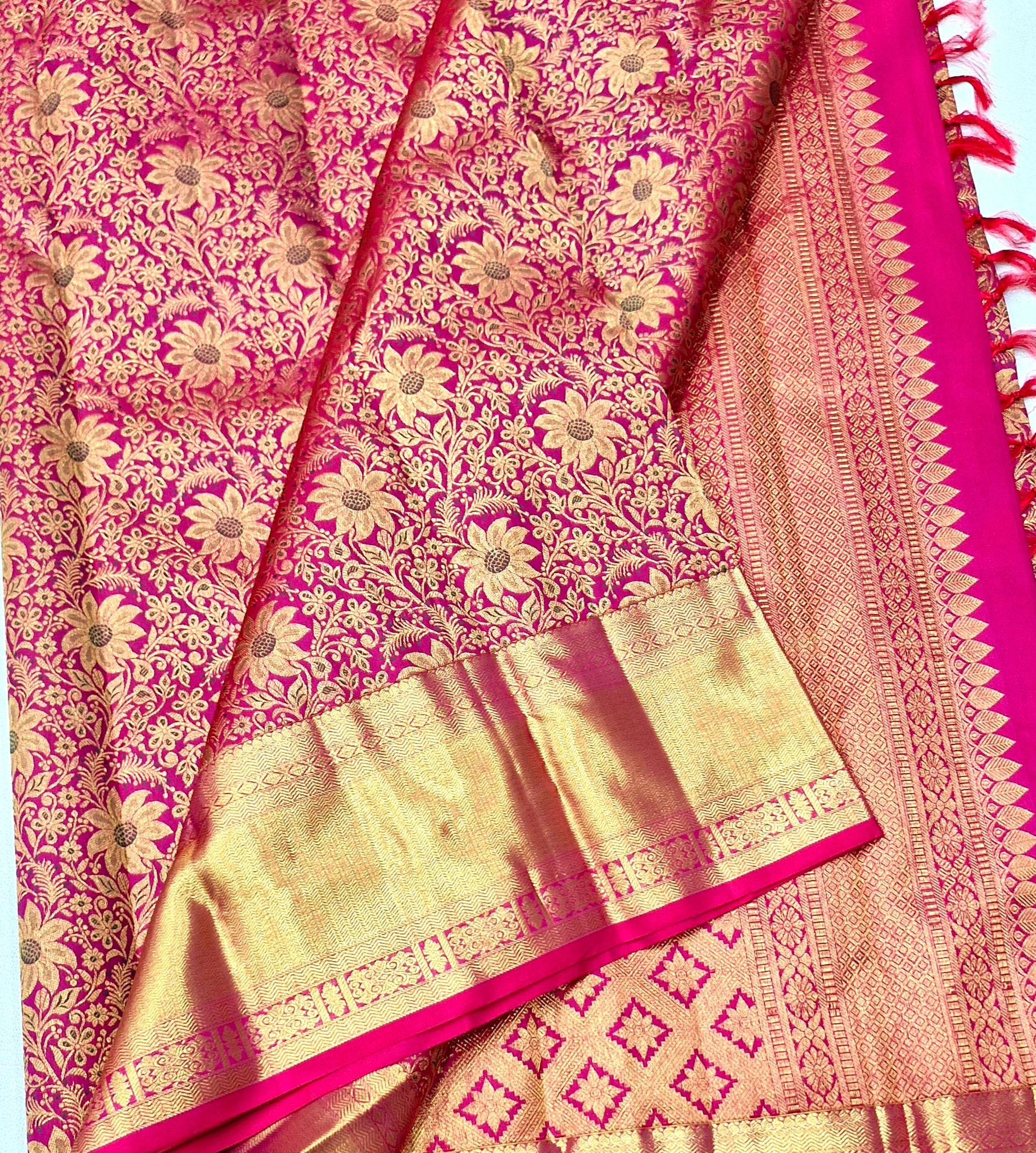 Pink colour Kanchipuram pure silk bridal saree