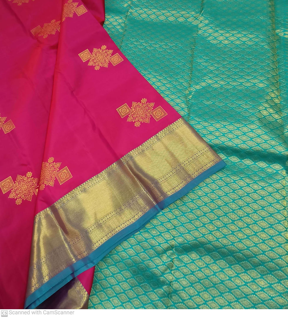 Thumbnail: Rama green with pink colour kanchipuram pure silk saree 