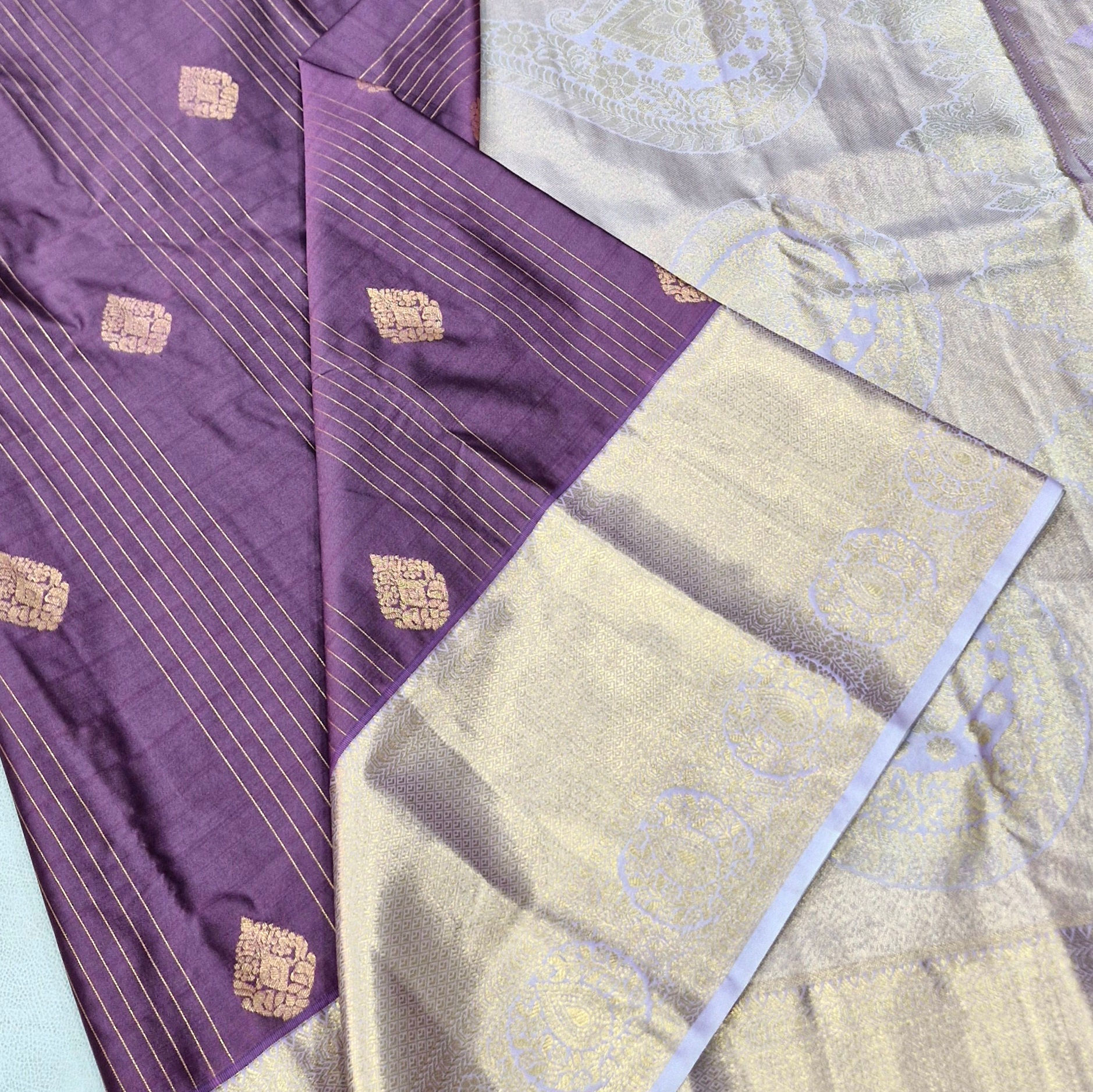 Cream colour with chocolate grey colour Kanchipuram pattu saree