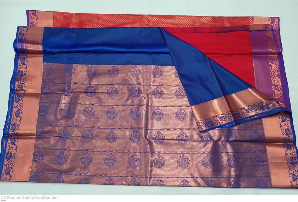 Thumbnail: Navy blue with red colour kanchipuram pattu saree bridal saree collection 