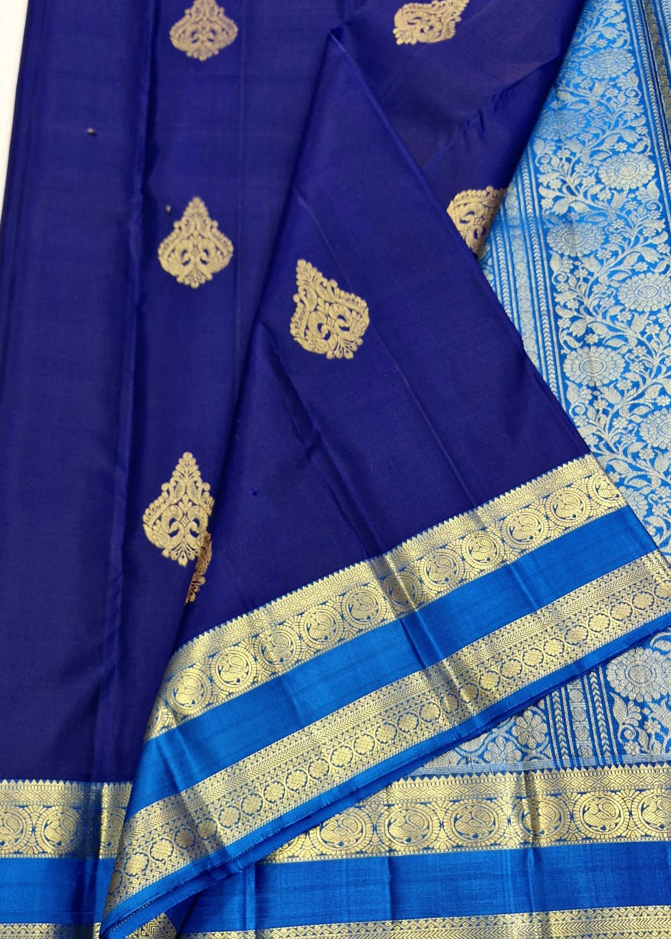 Sky blue colour with navy blue Kanchipuram pure silk saree