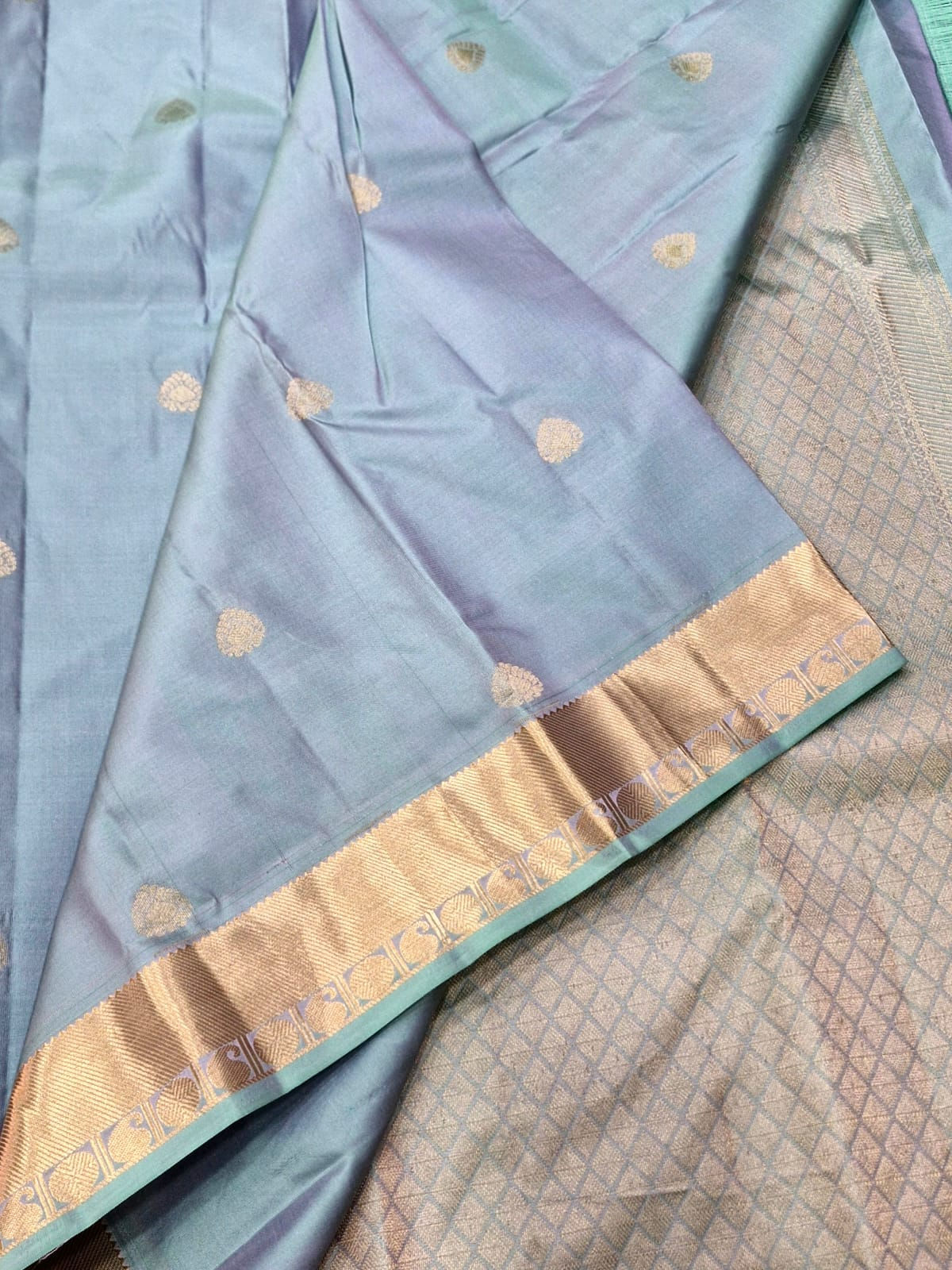 Mint lavender colour Kanchipuram pure silk saree