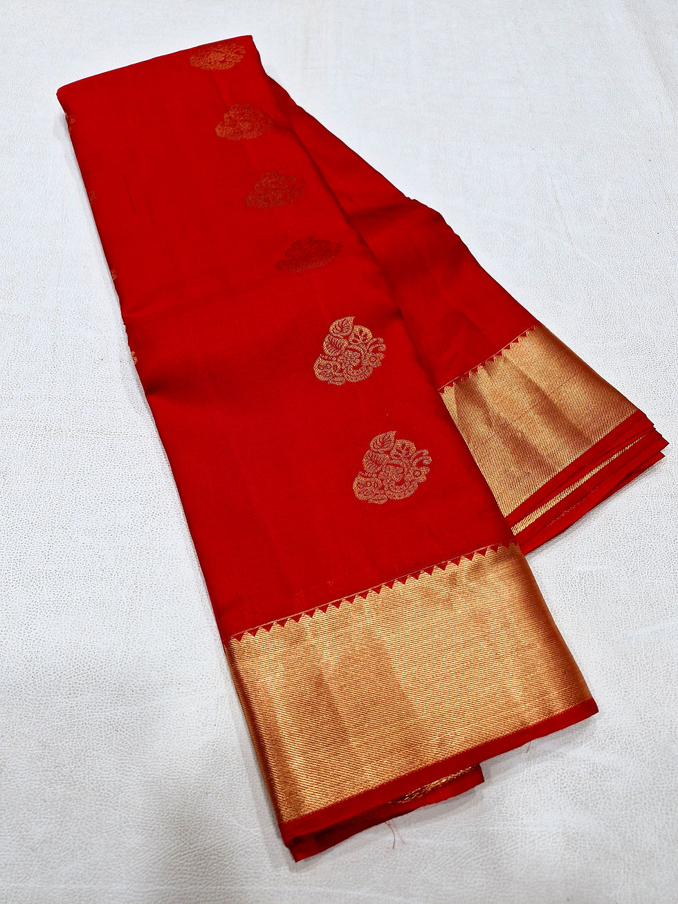 Thumbnail: Tomato red colour Kanchipuram pure silk saree