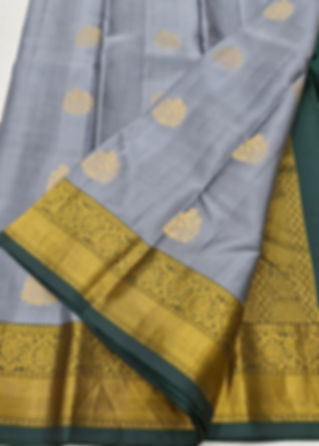 Green colour with elephant grey colour Kanchipuram pure silk saree