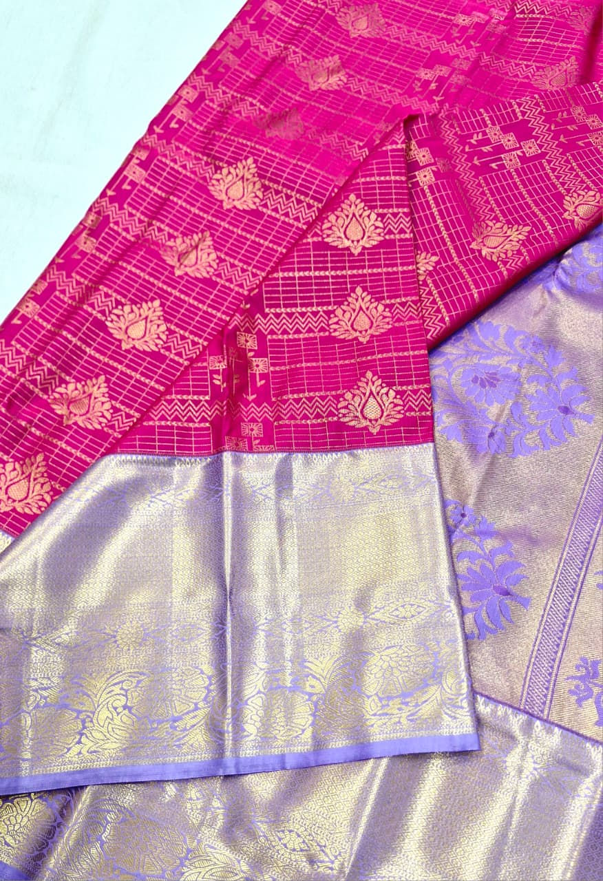 Lavender colour with pink colour Kanchipuram pattu saree