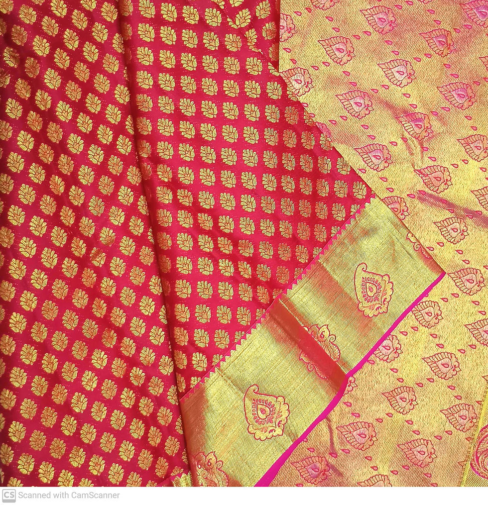 Thumbnail: Pink with tomato colour kanchipuram bridal silk Saree 