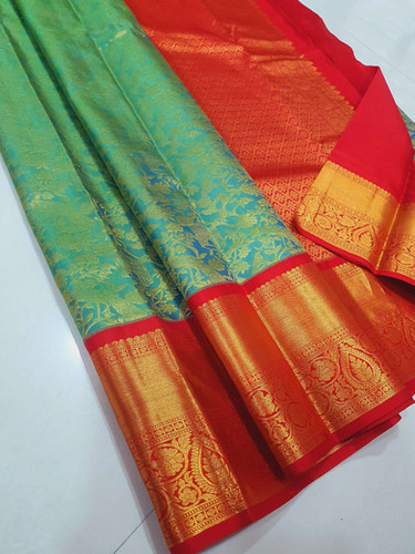 Rama Color Red colour with Rama green colour Kanchipuram pure silk saree ...