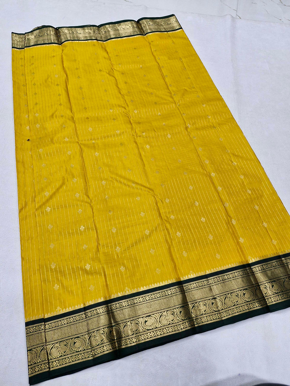 Thumbnail: Green colour with yellow colour Kanchipuram pure silk saree 