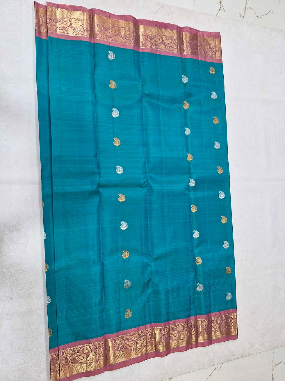Thumbnail: Onion colour with mint Rama green kanchipuram pure silk saree