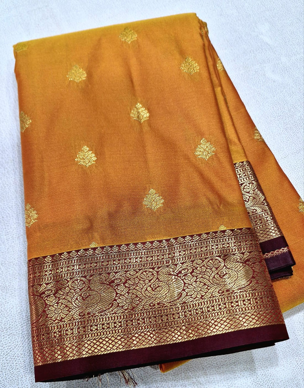 Thumbnail: Coffee brown colour with golden mustard colour Kanchipuram pattu saree