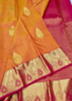 Red colour with golden mustard colour Kanchipuram pure silk saree 