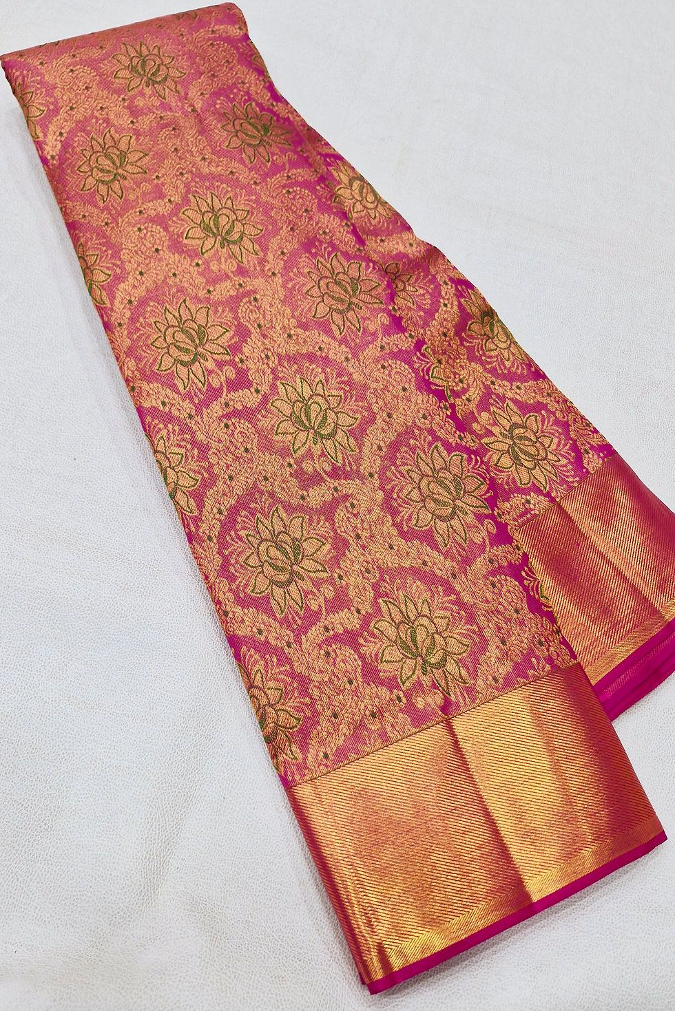 Thumbnail: Pink colour Kanchipuram pure silk tissue  bridal saree saree
