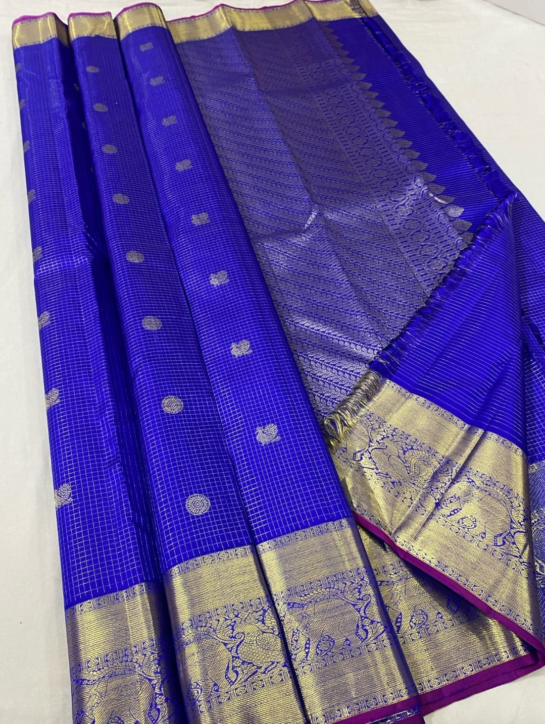 MS blue colour Kanchipuram pure silk saree 