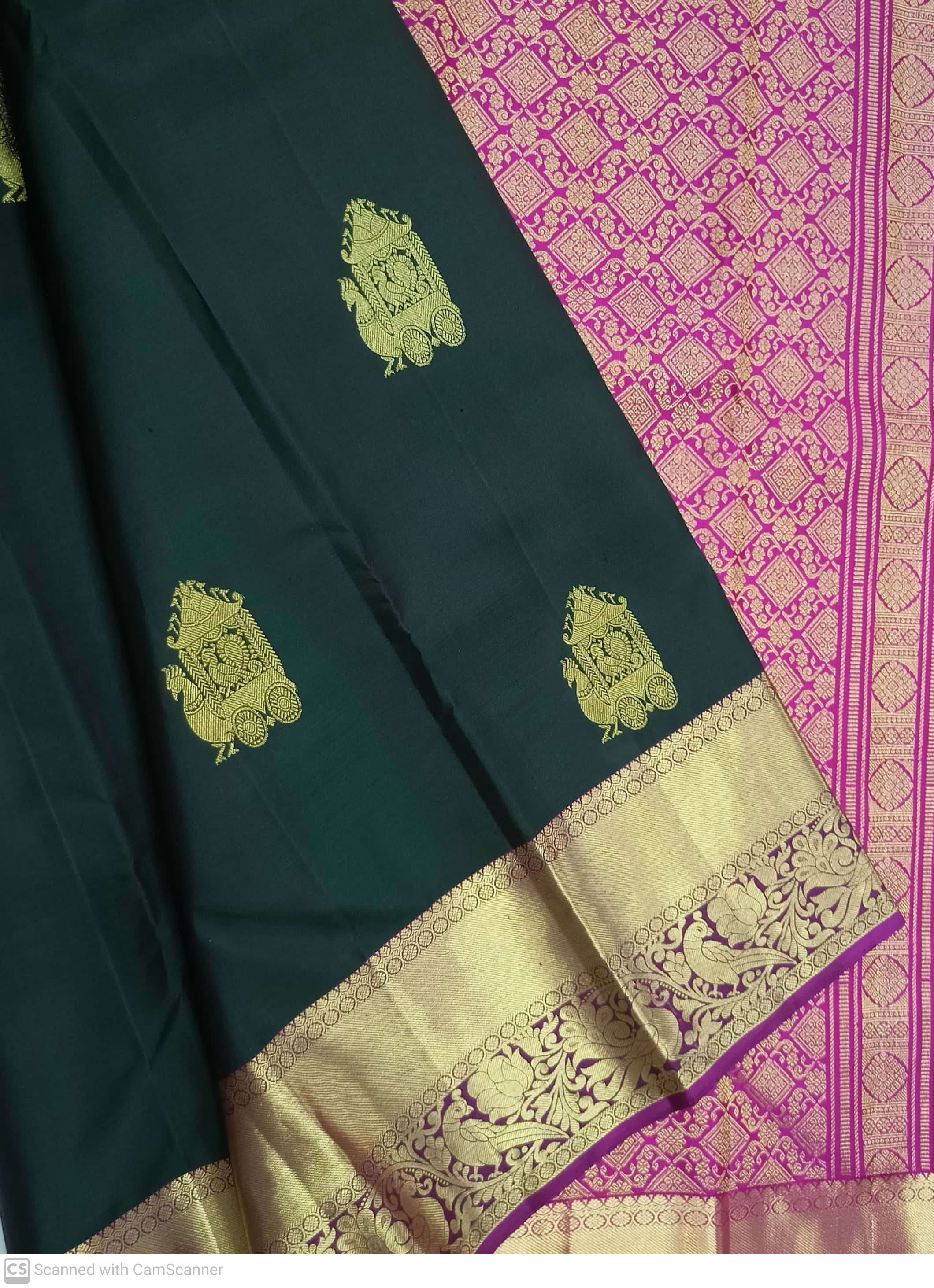 Pink with D Green colour kanchipuram pure silk saree 