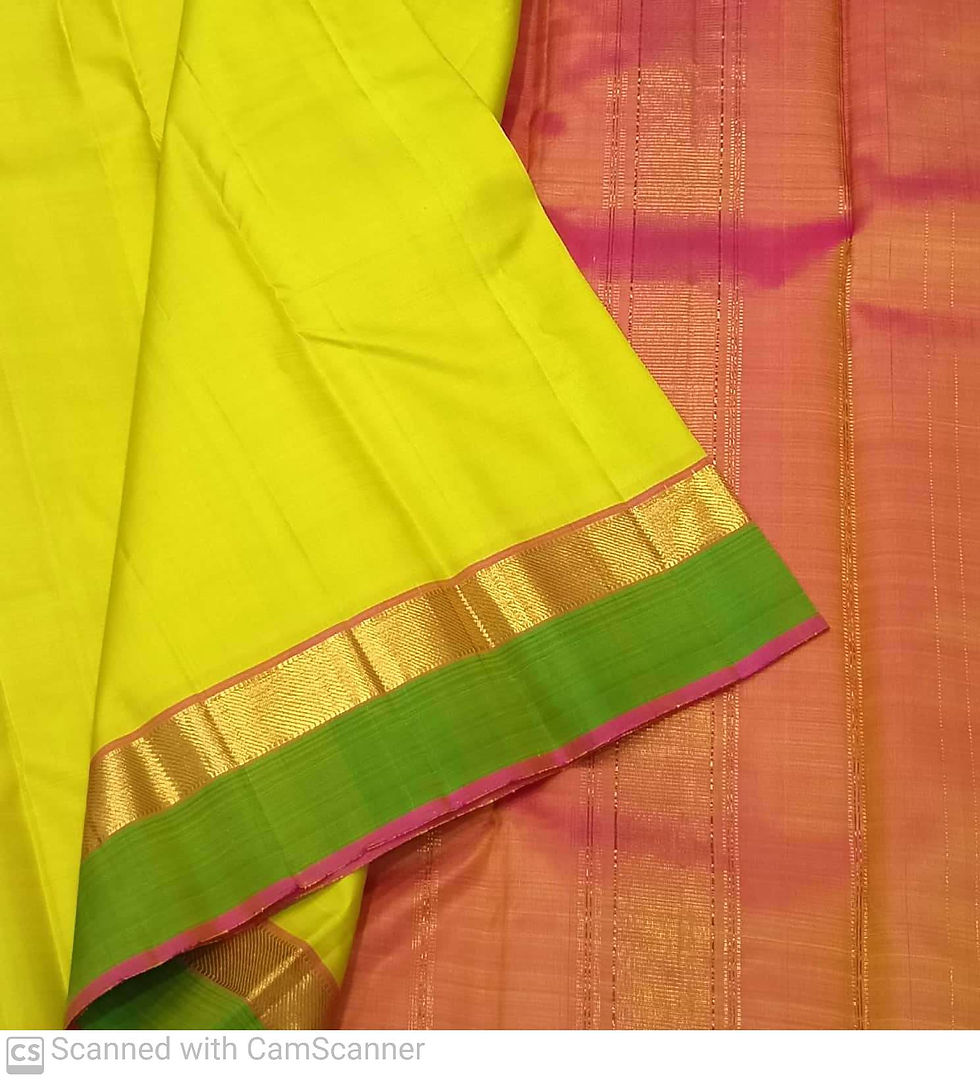 Thumbnail: Green colour with lemon green colour kanchipuram pure silk saree 
