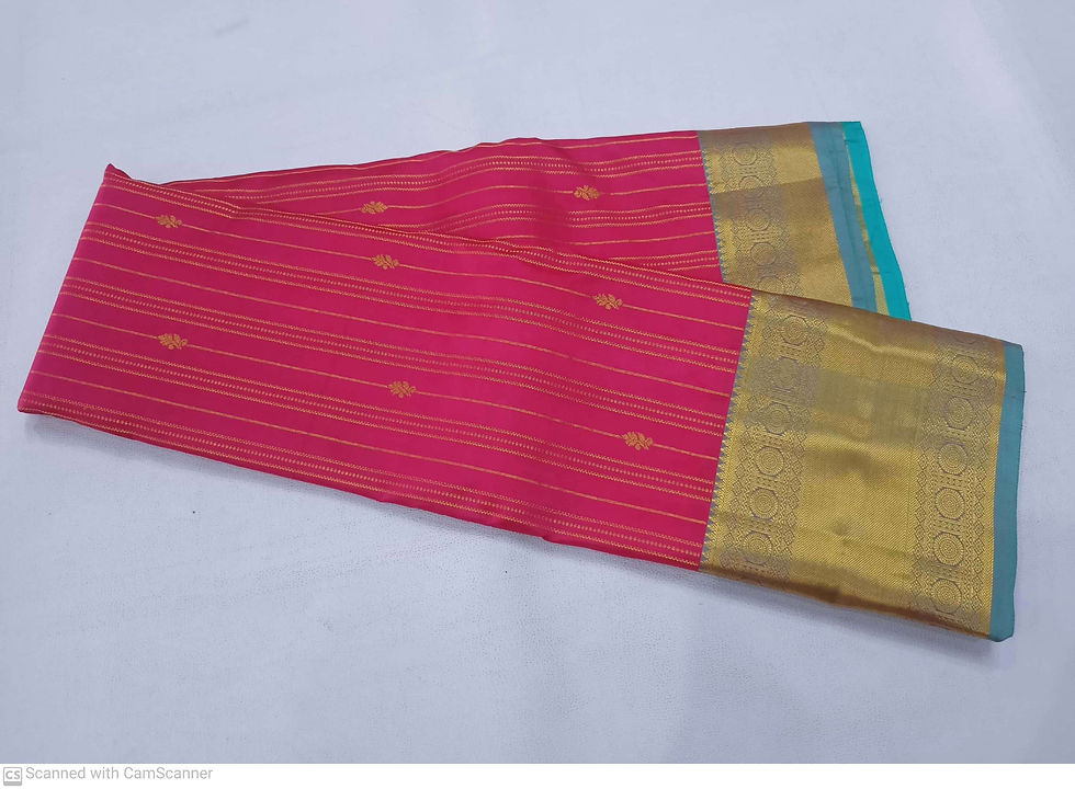 Thumbnail: Rama green with red pink colour kanchipuram pure silk saree 