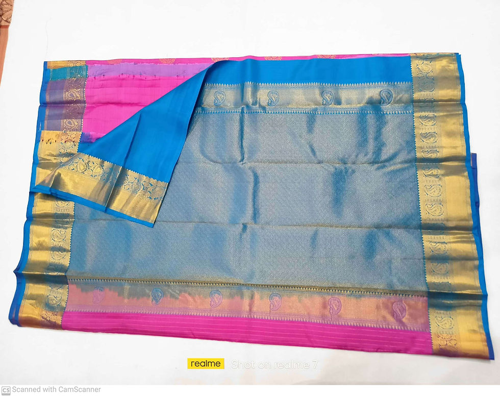 Thumbnail: Sky blue colour with Lotus pink colour kanchipuram pure silk saree 