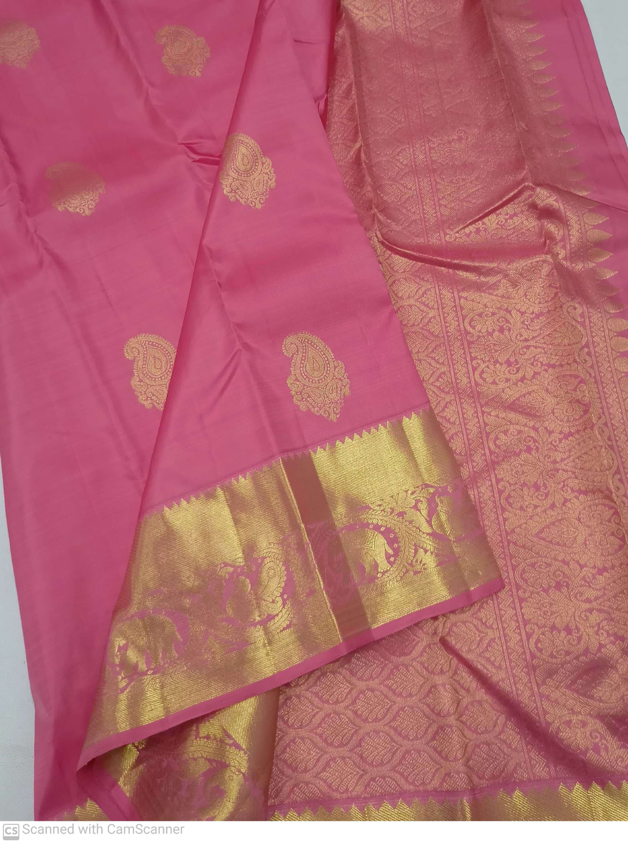 Solar pink colour kanchipuram pure silk saree 