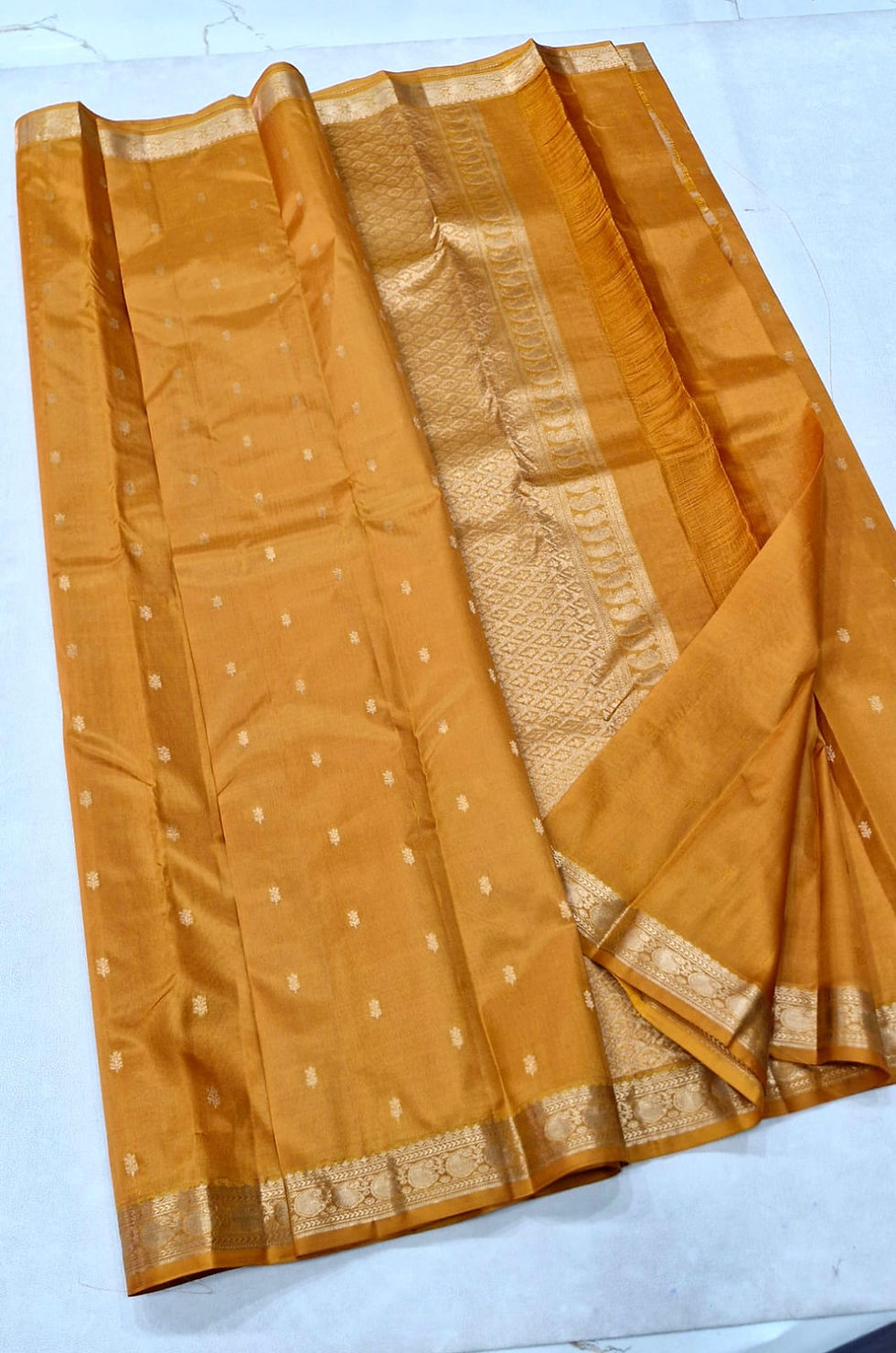 Thumbnail: Mustard colour Kanchipuram pure silk saree