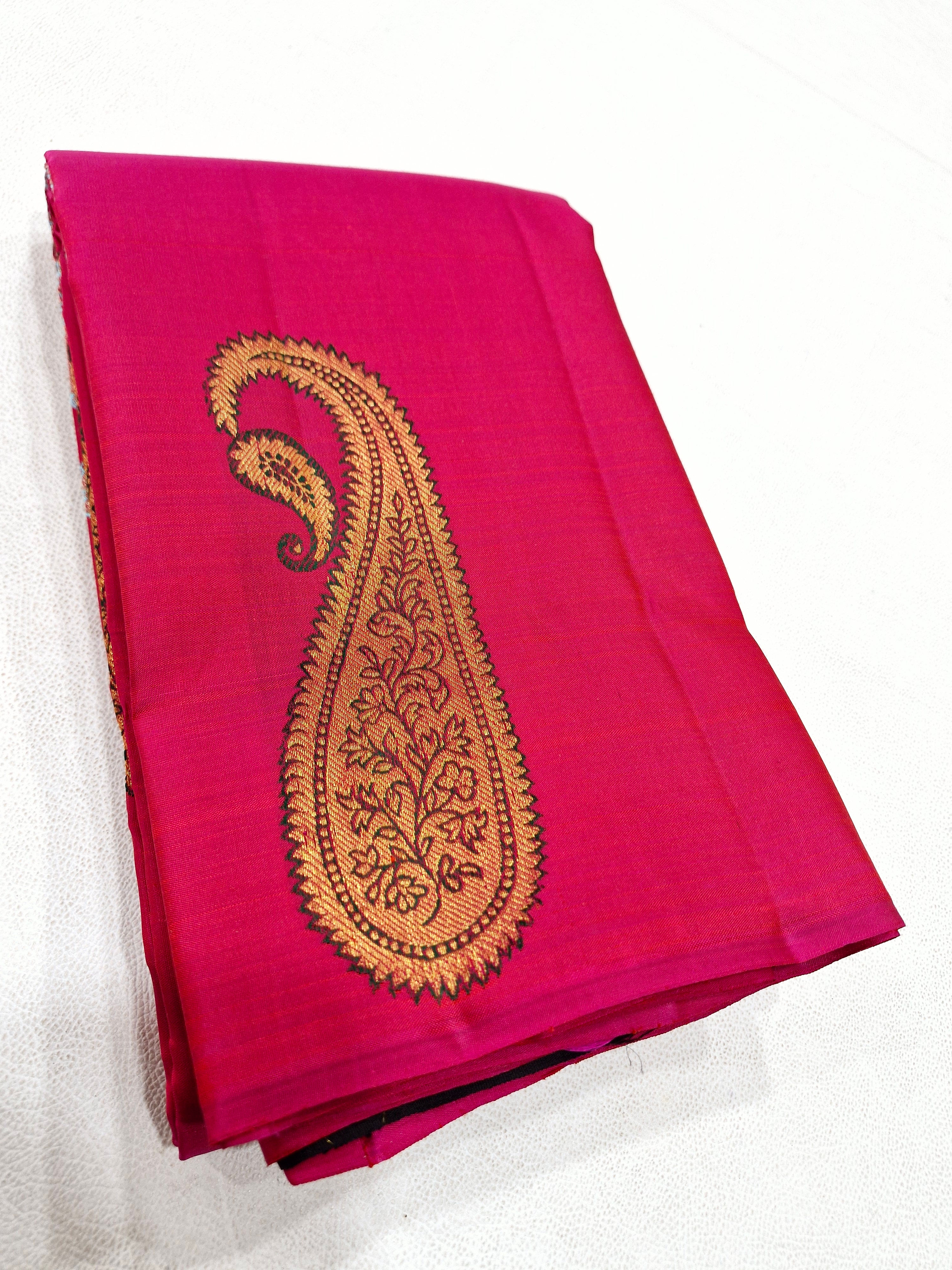 D brown with pink colour pure silk saree