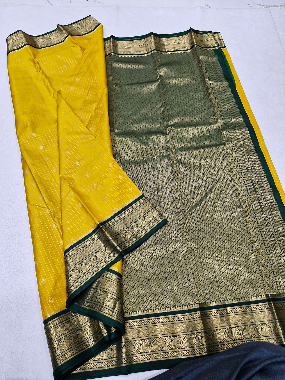 Thumbnail: Green colour with yellow colour Kanchipuram pure silk saree 