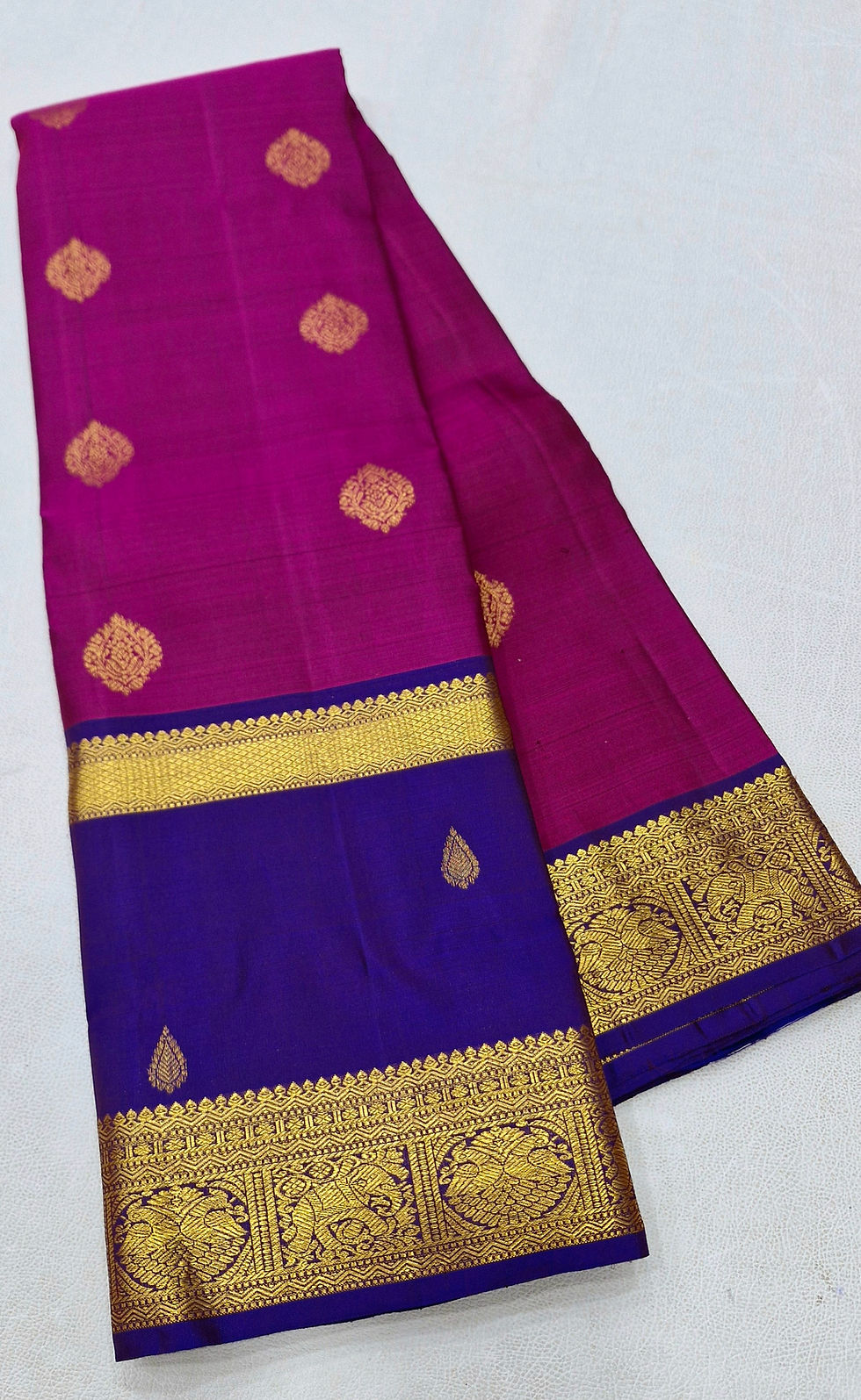 Thumbnail: Blue colour with magenta colour Kanchipuram pure silk saree 