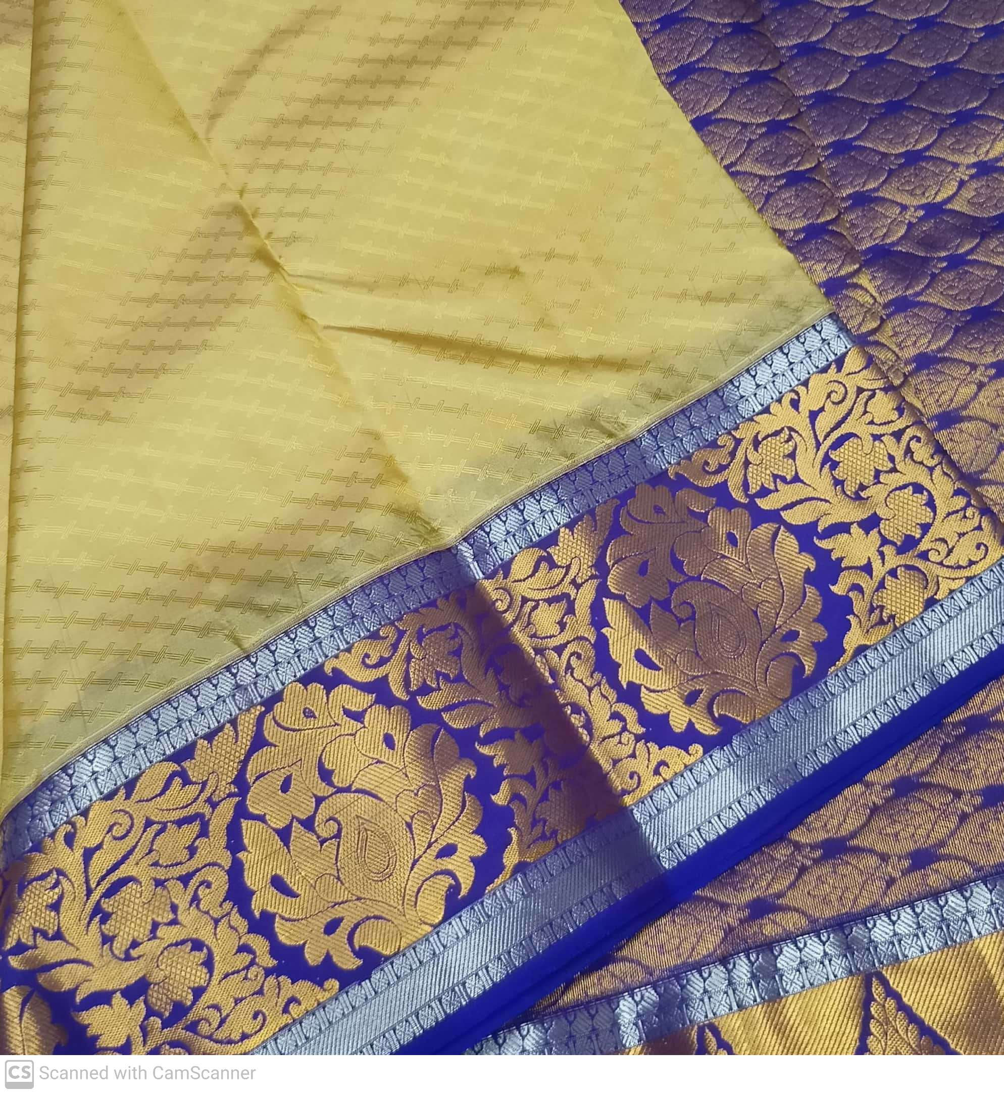 Blue with cream colour kanchipuram silk korvai design Saree