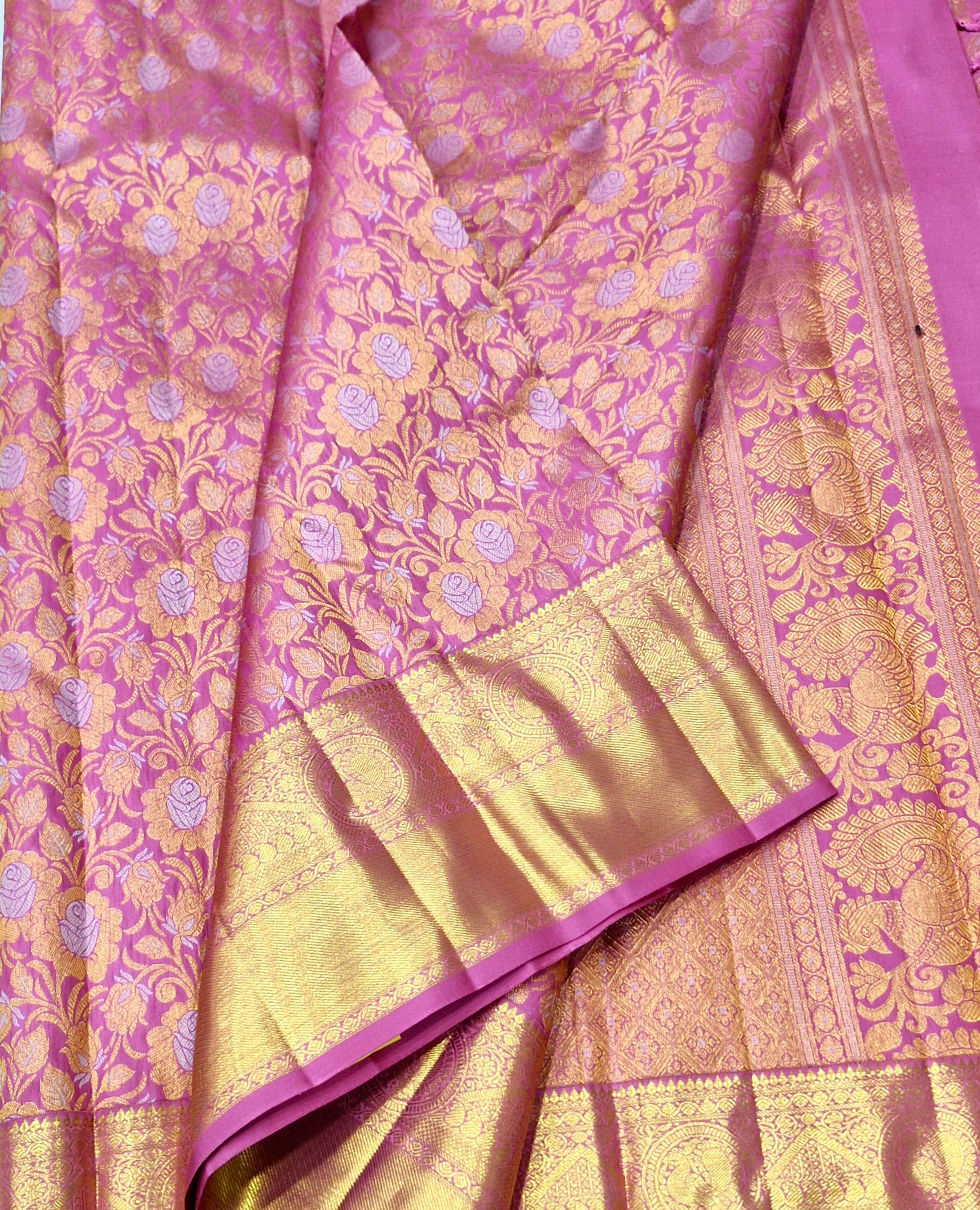 Light pink colour Kanchipuram pure silk bridal saree