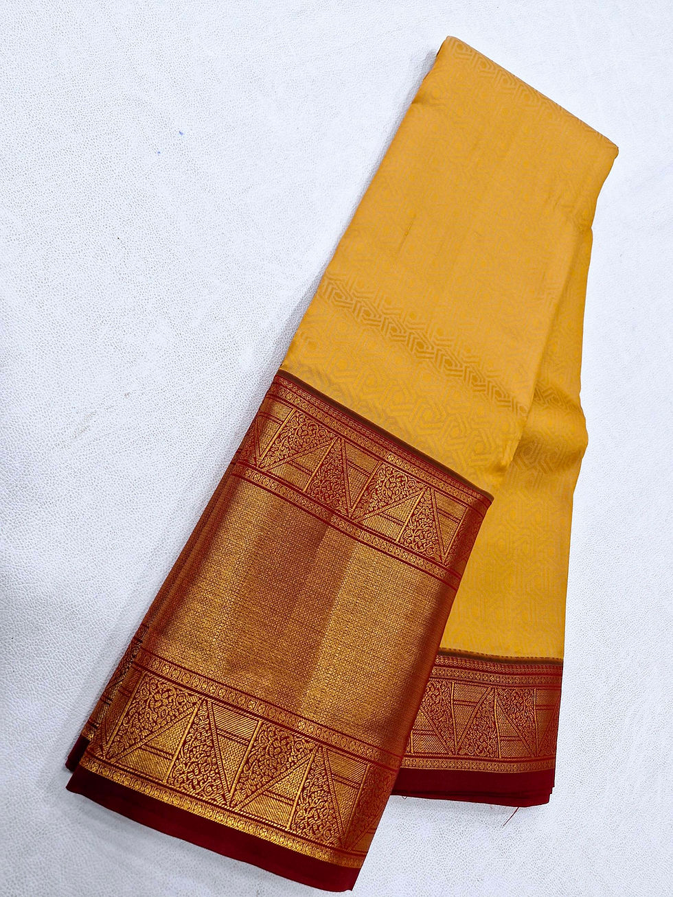 Thumbnail: Maroon with golden mustard colour Kanchipuram pattu saree 
