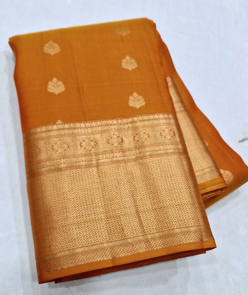 Thumbnail: Mustard colour Kanchipuram pure silk saree