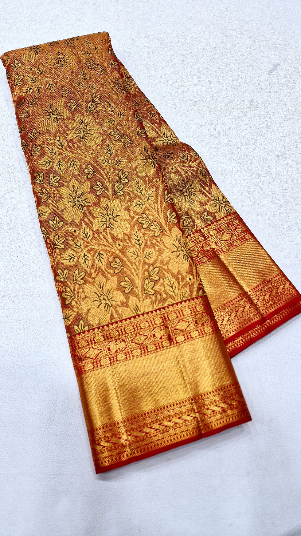 Thumbnail: Red colour Kanchipuram pure silk bridal saree 