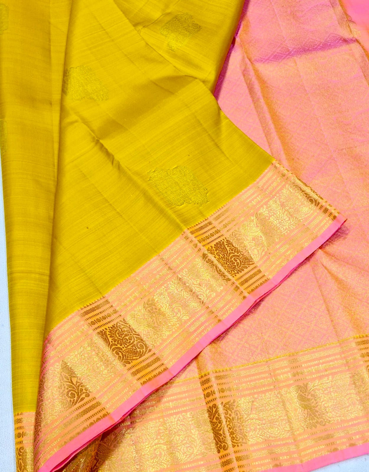 Peach colour with mint mehndi colour Kanchipuram pure silk saree